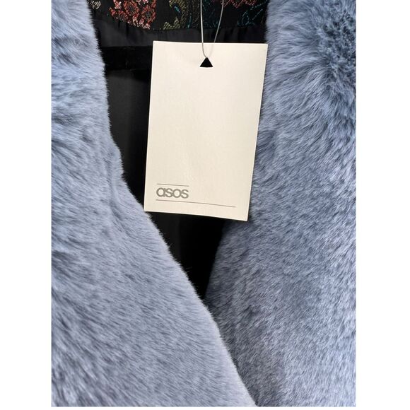 ASOS Jacquard Coat with Faux Fur Trim Women’s 8 NEW - Picture 5 of 8